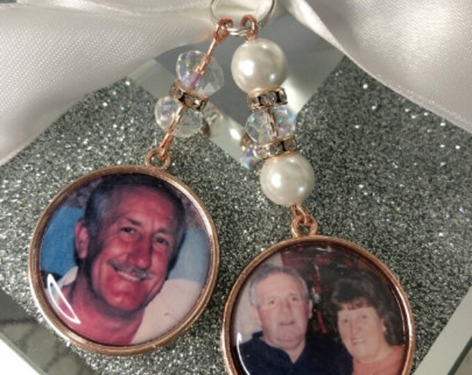 Rose Gold memory charm for bridal bouquet, remembrance ,locket,brooch personalised,any photo.keepsake with ribbon.Wedding flower Bride Ideas