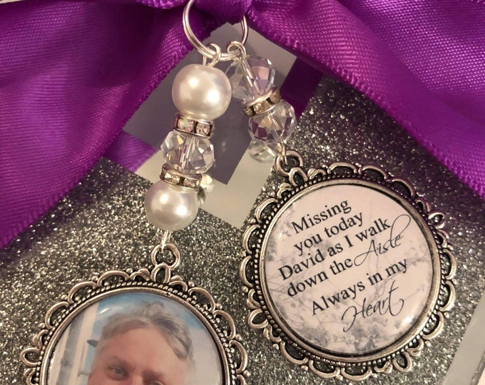 Missing you as I walk down the aisle memory charm locket Personalised with any photo.Ideal for wedding,bride.memorial bouquet charm
