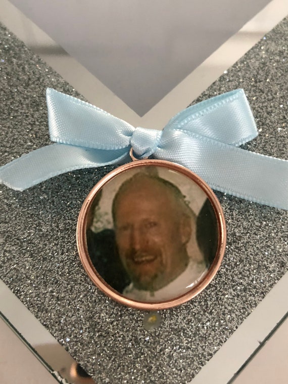Rose Gold Bridal Bouquet Memory Charm, Personalized Photo Keepsake