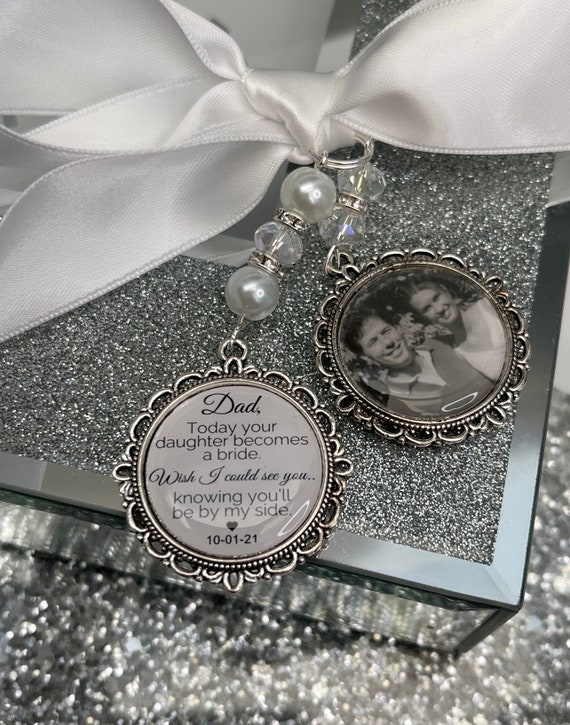 Wedding bouquet memorial bereavement bridal keepsake gift memory bouquet charm heaven photo charm Daughter & dad daddy pap pop grandad papa
