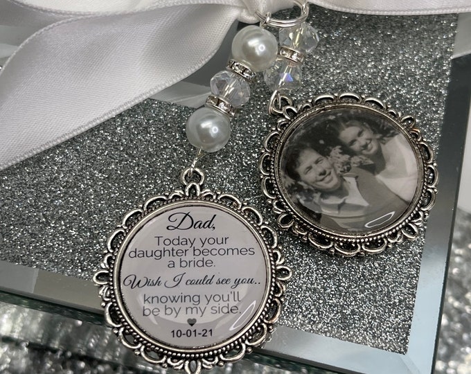Wedding bouquet memorial bereavement bridal keepsake gift memory bouquet charm heaven photo charm Daughter & dad daddy pap pop grandad papa