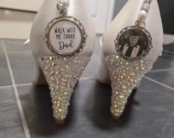 Bridal Shoe Clips/Bridal Shoe Charms/ Memory/Memorial Photo Charm/Heaven Charm/Walk With Me Today/Custom/Bride/Wedding/Something Blue