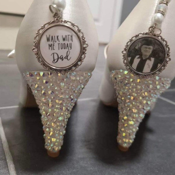 Bridal Shoe Clips/Bridal Shoe Charms/ Memory/Memorial Photo Charm/Heaven Charm/Walk With Me Today/Custom/Bride/Wedding/Something Blue