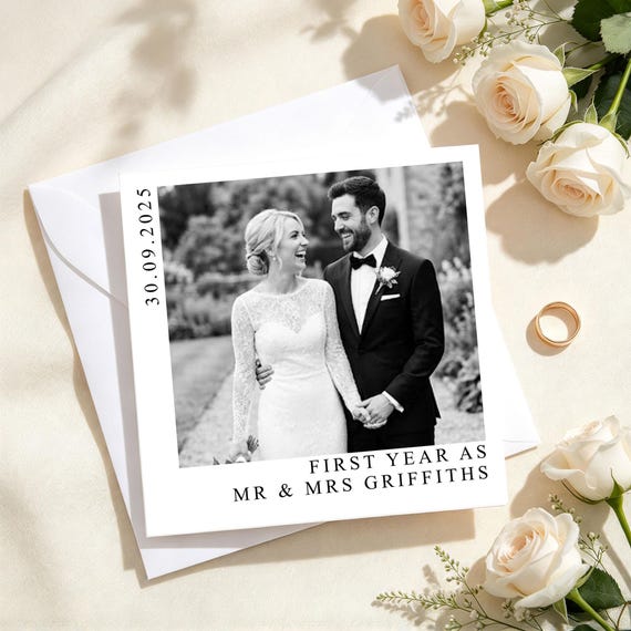 Personalised 1st Wedding Anniversary Photo Greetings Card/One Year as Mr and Mrs/Couple Photo Anniversary Card/Custom Wedding Keepsake Card