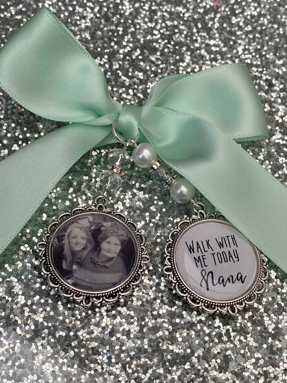 Memory memorial heaven charm bridal bouquet, walk with me today nana nan grandma nanny poem & photo pearl beads something blue.bride.wedding