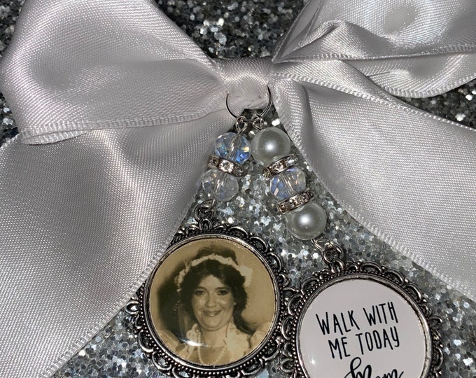 Memory wedding photo charm memorial heaven  bridal bouquet, walk with me today grandad nan poem & photo pearl beads something blue. military