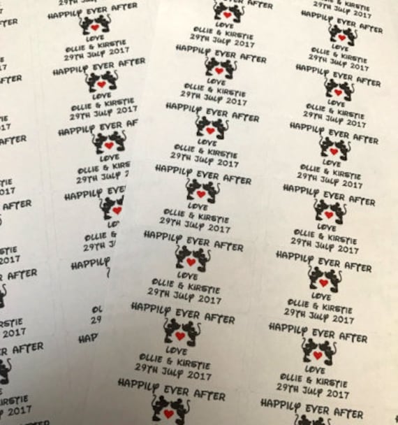 65 x Personalised Disney Wedding Favour Labels Stickers Decals/Mickey Mouse/Minnie Mouse/Happily Ever After/Thank You/Favours/Invitations