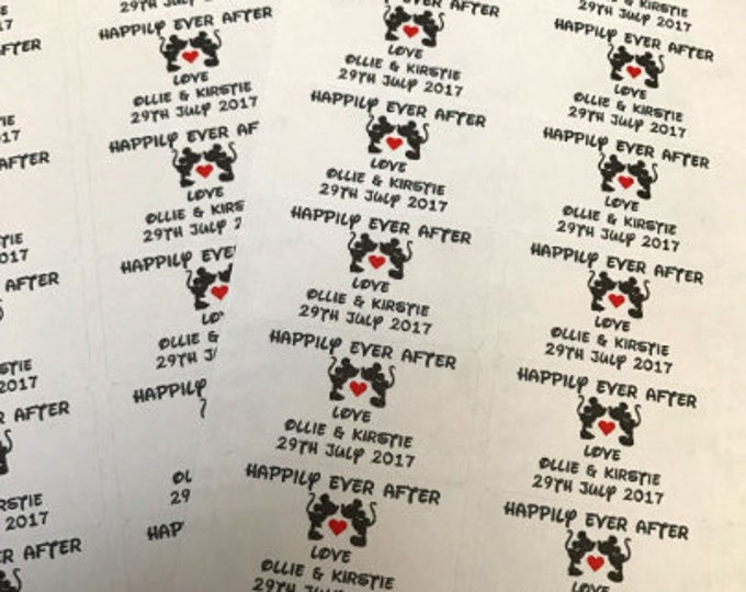 65 x Personalised Disney Wedding Favour Labels Stickers Decals/Mickey Mouse/Minnie Mouse/Happily Ever After/Thank You/Favours/Invitations