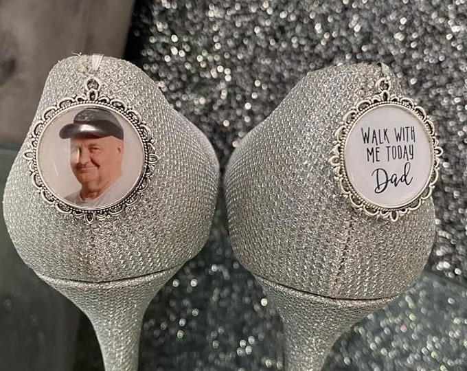 Bridal Package - Photo Shoe Charms & Wooden Sign/Reserved For Someone Watching From Heaven/Memory/Memorial/Walk With Me Today/Bride/Wedding