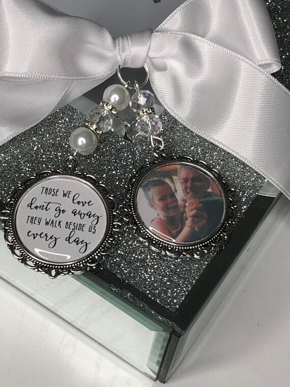 Those we love dont go away they walk beside us every day. loving memory charm locket brooch.Personalised with any photo.bride, wedding.