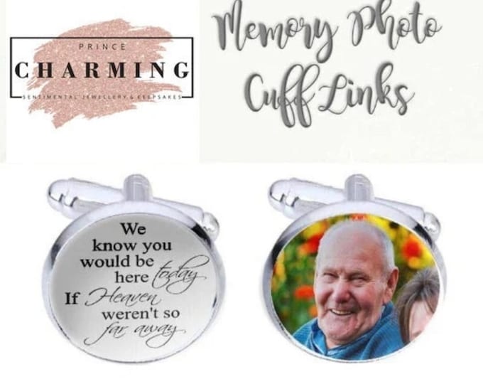 Groom memory memorial remembrance charm cuff links personalised with any photo  and beautiful poem keepsake cufflinks. if heaven. loved one