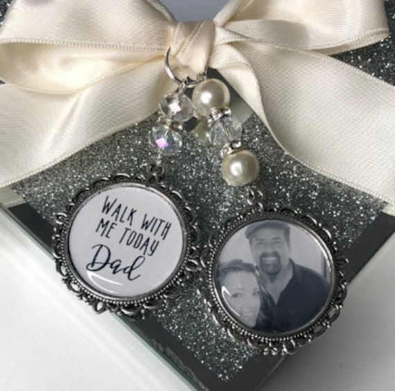 Walk with me today dad loving photo memory charm locket brooch.Personalised.Ideal for wedding,bride.memorial keepsake,Swarovski,