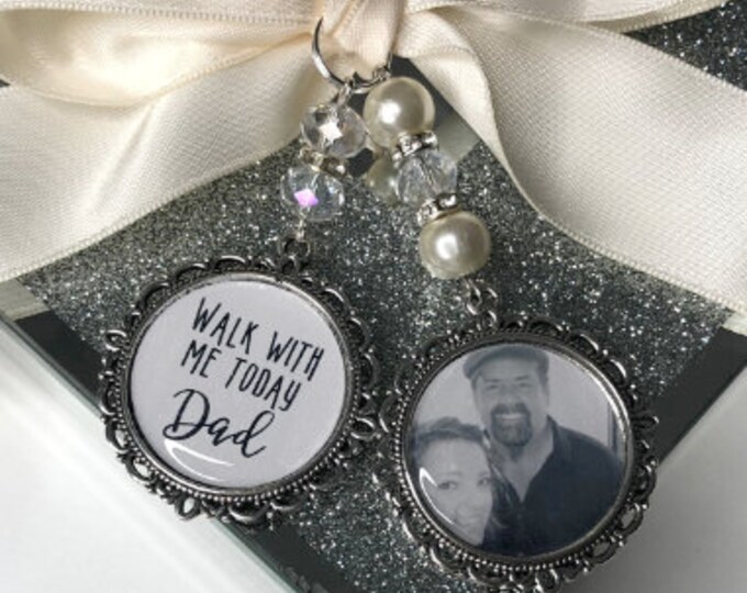 Walk with me today dad loving photo memory charm locket brooch.Personalised.Ideal for wedding,bride.memorial keepsake,Swarovski,
