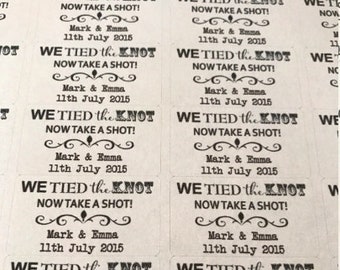 65 x Personalised custom miniature bottle novelty shot glass labels. 1 pack contains 65 label