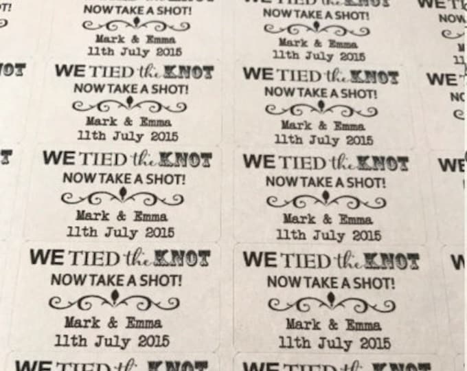 65 x Personalised custom miniature bottle novelty shot glass labels. 1 pack contains 65 label