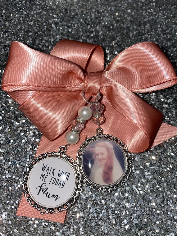 Memory memorial heaven charm bridal bouquet, walk with me today dad mum mom papa poem & photo pearl beads something blue.Swarovski.bride.