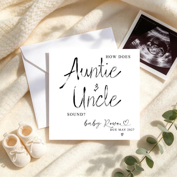 Personalised Pregnancy Reveal Card, Auntie and Uncle Baby Announcement Card, Custom Due Date Baby Reveal, Surprise Pregnancy Card