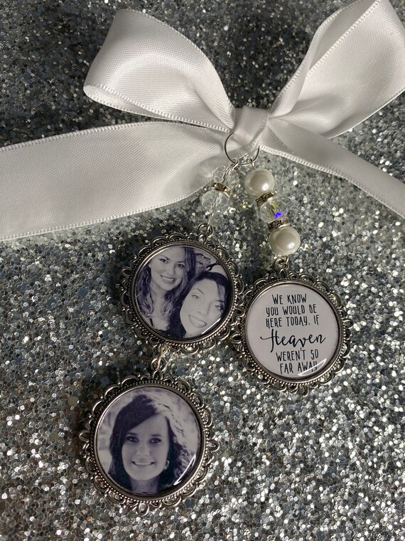 Memory memorial remembrance heaven charm bridal bouquet heaven so far away,poem & photo pearl beads something blue. military army,keepsake