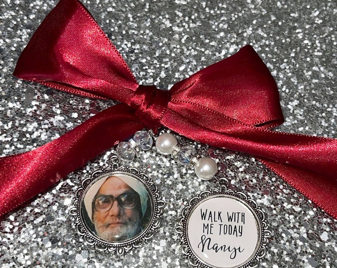 Walk With Me Today Nanaji Naniji/Loving Memory Charm/Locket/Brooch/Personalised/Photo/Bride/Memorial Keepsake/Swarovski/Indian Wedding/