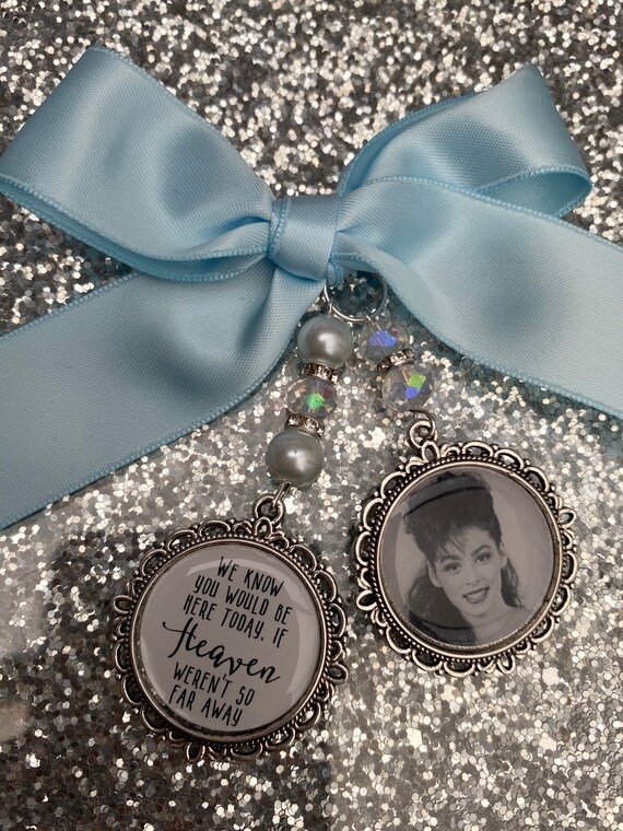 We know you would be here if heaven weren't so far away.Loving memory memorial charm locket brooch.Personalised with any photo.bride,wedding