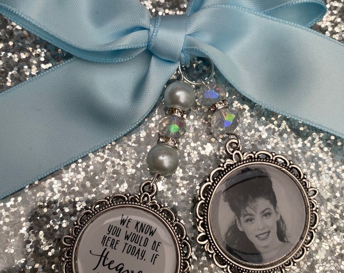 We know you would be here if heaven weren't so far away.Loving memory memorial charm locket brooch.Personalised with any photo.bride,wedding