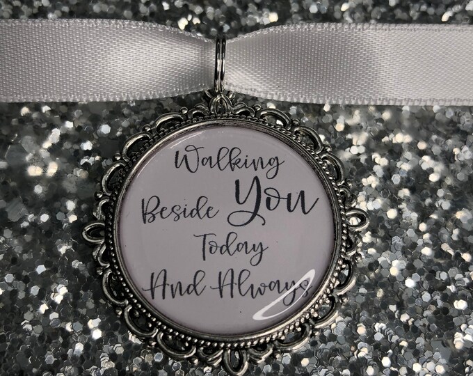 Walking beside you today Dad loving memory charm locket brooch..Ideal for wedding,bride.memorial keeps