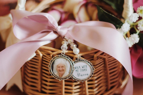 Walk with me today dad loving memory charm locket brooch.Personalised with any photo.Ideal for wedding,bride.memorial keepsake,Swarovski,