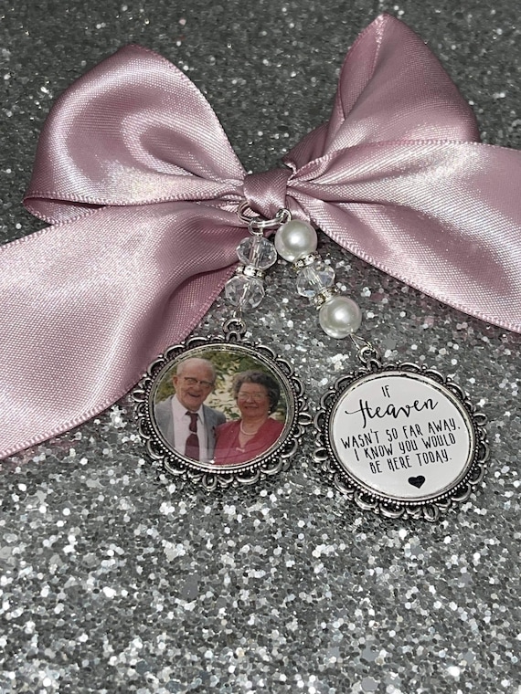 We know you would be here if heaven weren't so far away.Loving memory memorial charm locket brooch.Personalised with any photo.bride,wedding