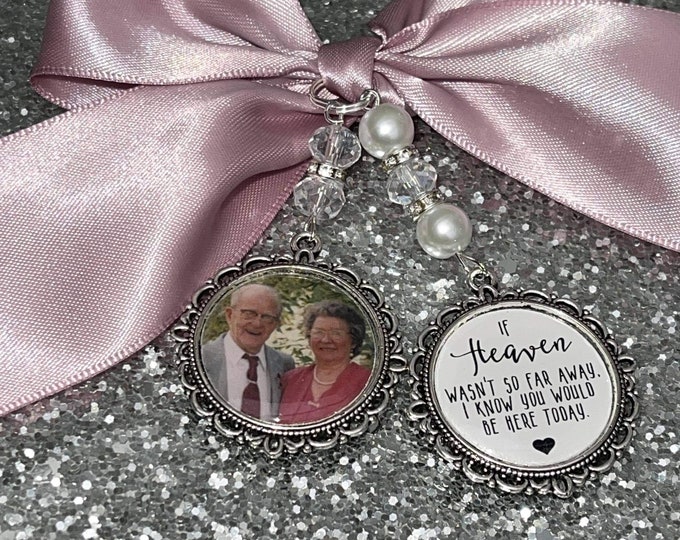 We know you would be here if heaven weren't so far away.Loving memory memorial charm locket brooch.Personalised with any photo.bride,wedding