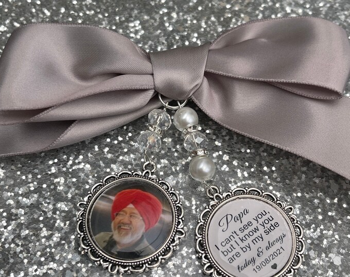 Heaven those we love memory bouquet charm Photo Charm Wedding Charm memory charm wedding bride something blue dad