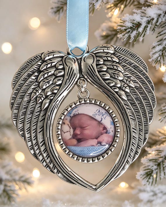 Baby Memorial Angel Wings Christmas Tree Ornament/Photo Keepsake/Bereavement Gift/Remembrance Decoration/In Loving Memory/Baby Loss/Heaven