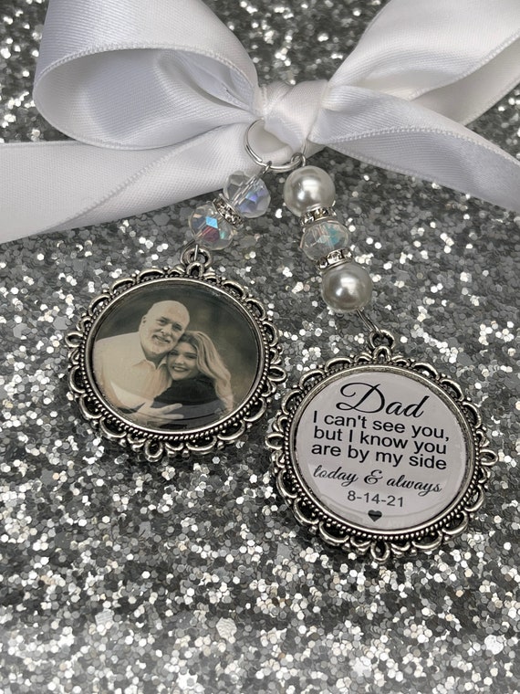 Memorial Photo Bouquet Charm - 'Walk With Me Dad' Wedding Keepsake
