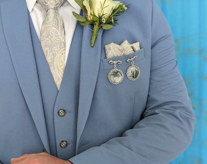 Wedding Groom Photo Pin/Memorial Lapel Bow Pin/In Memory Lapel Pin/Custom Photo Badge/Funeral Favour/Wedding Pin/Loved One