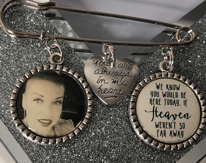 Memorial Memory remembrance wedding photo charm kilt pin bouquet charm,groom personalised any photo, keepsake gift for him her bride