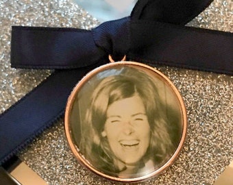 rose gold memory charm for bridal bouquet, remembrance ,locket,brooch personalised,any photo.keepsake with ribbon.Wedding flower Bride Ideas