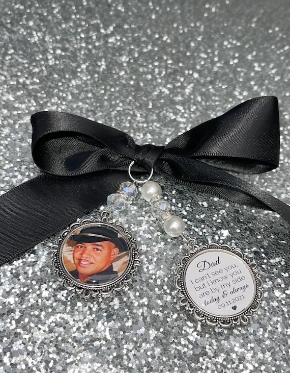 Heaven those we love memory bouquet charm Photo Charm Wedding Charm memory charm wedding bride something blue dad