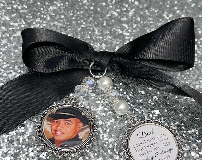 Heaven those we love memory bouquet charm Photo Charm Wedding Charm memory charm wedding bride something blue dad