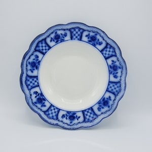 Antique Flow Blue Bowl-Melbourne Pattern-Large Shallow Serving Bowl-Grindley-England-English Country-Antique Collectible-Ceramics