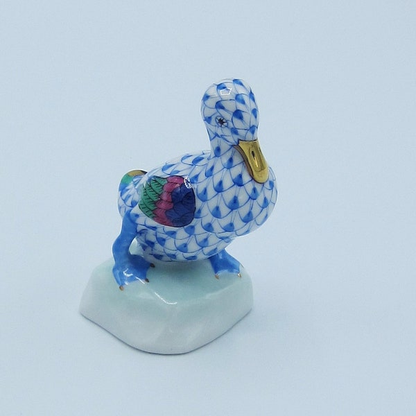 Vintage Herend - Blue Fishnet Duck - Small Figurine Collectible - Made in Hungarian - Hand Painted with 24K Details- Porcelain Figurine