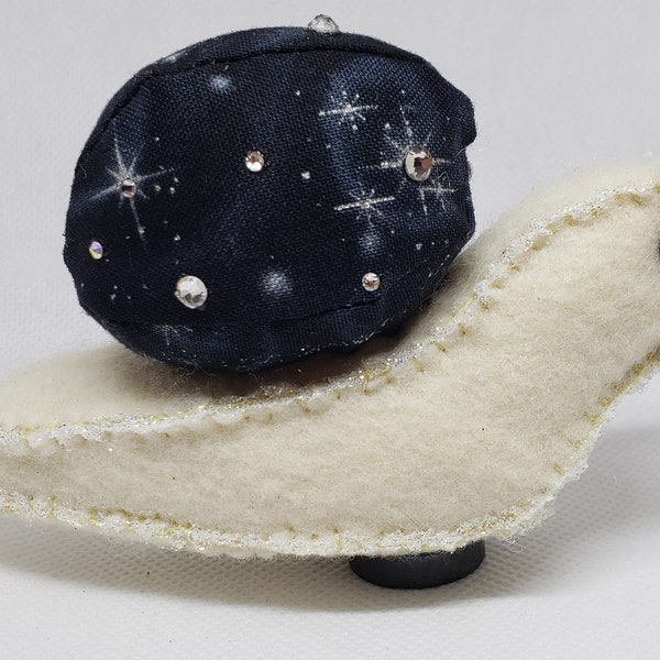 Snail Plushie Magnet Felt Cotton Rhinestones DelilahIris Woodland Creature Insect Bug Galaxy Pattern Stars