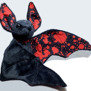 Large Bat Plush Stuffed Animal BeeZeeArt Black 'Spatter' Halloween 16in Wingspan