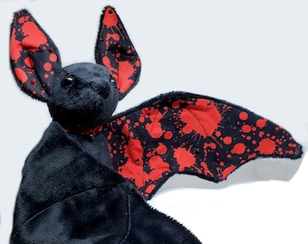 Large Bat Plush Stuffed Animal BeeZeeArt Black 'Spatter' Halloween 16in Wingspan