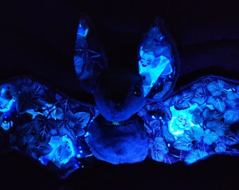 Large Bat Plush Stuffed Animal BeeZeeArt LIMITED EDITION Green Minky and Glow in the Dark Fairy Patten 16in Wingspan