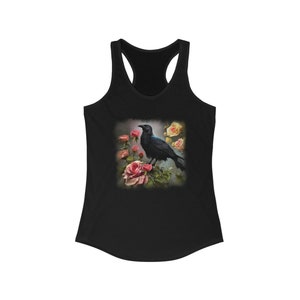 Black Crow with Roses Tank Top, Halloween, Dark, Spooky image 1