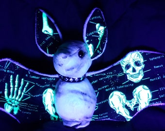 Large Bat Plush Stuffed Animal BeeZeeArt 'Skelly' 16in Wingspan