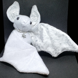Large Bat Plush Stuffed Animal BeeZeeArt &quot;Snowflake&quot; 16in Wingspan White Christmas Winter