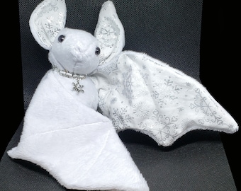Large Bat Plush Stuffed Animal BeeZeeArt "Snowflake" 16in Wingspan White Christmas Winter LAST ONE
