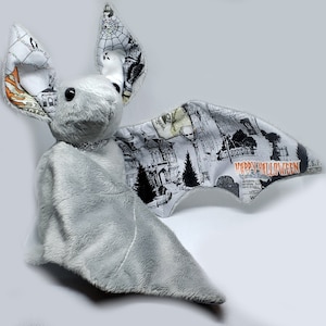 Large Bat Plush Stuffed Animal BeeZeeArt &quot;Haunted&quot; Gray Haunted House Halloween 16in Wingspan