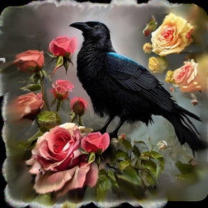 Black Crow with Roses Tank Top, Halloween, Dark, Spooky image 3