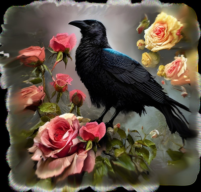 Black Crow with Roses Tank Top, Halloween, Dark, Spooky image 3